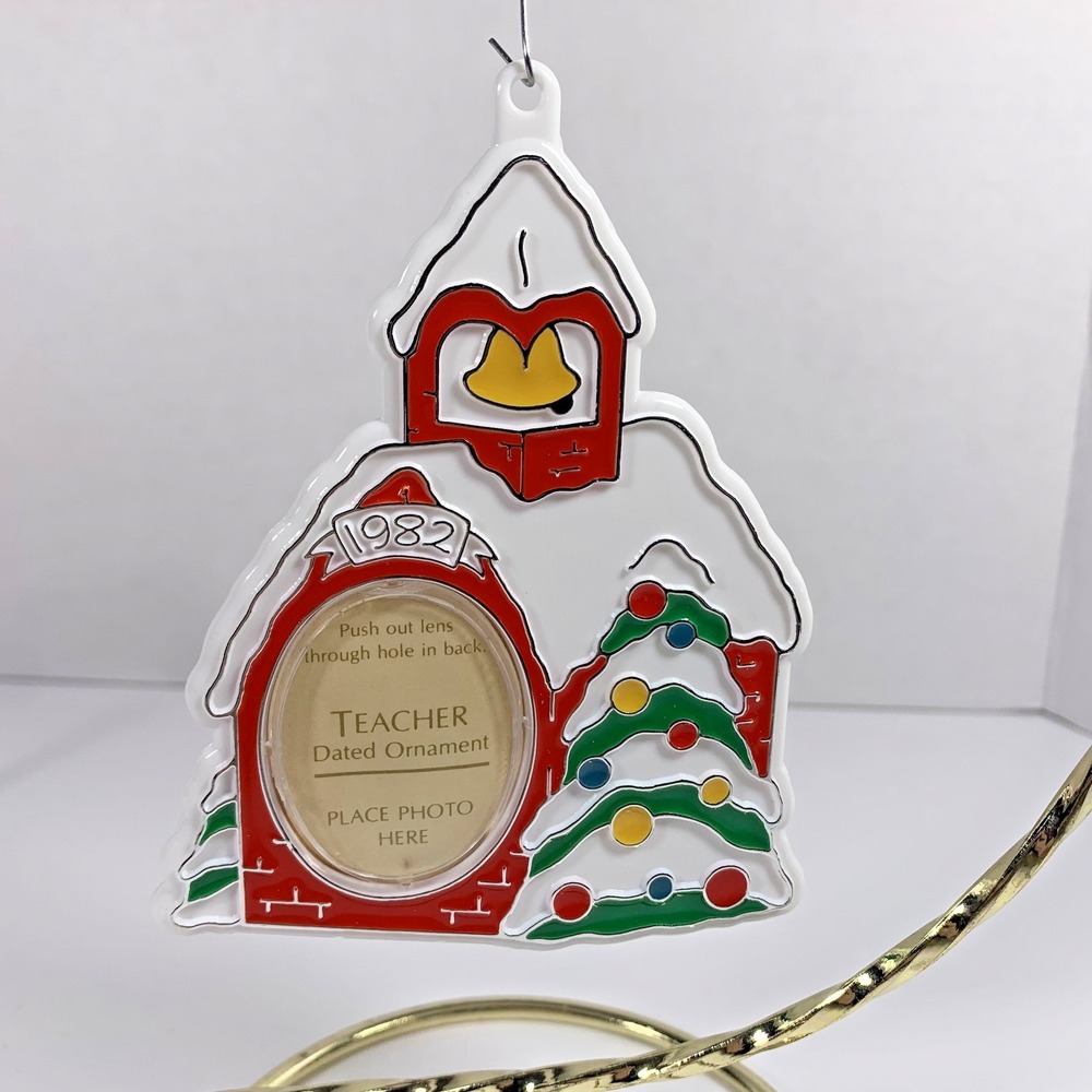 Hallmark 1982 Teacher Photo Holder Schoolhouse Frame Christmas Ornament
